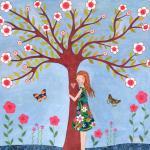 Large Wood Block Print Whimsical Girl Painting -..