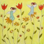 Large Wood Block Print Flower Fairies Painting -..