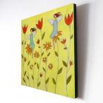 Large Wood Block Print Flower Fairies Painting -..