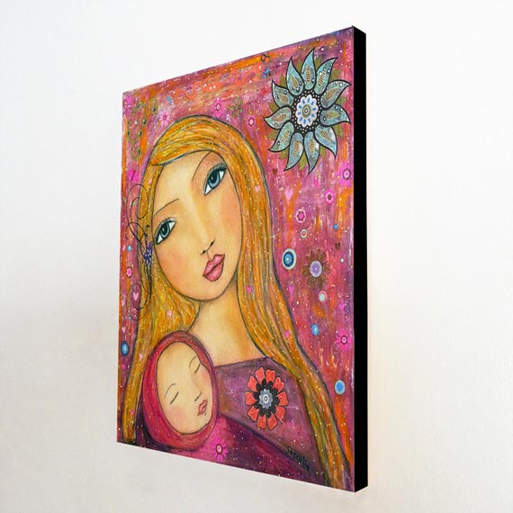 Large Wood Block Print Sweet Lullaby Mother Baby Painting