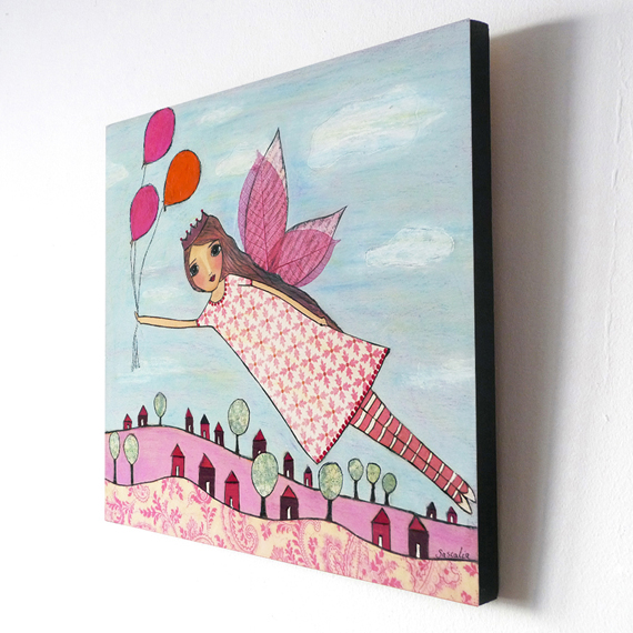 Large Wood Block Print Of My Fairy Painting - Fly