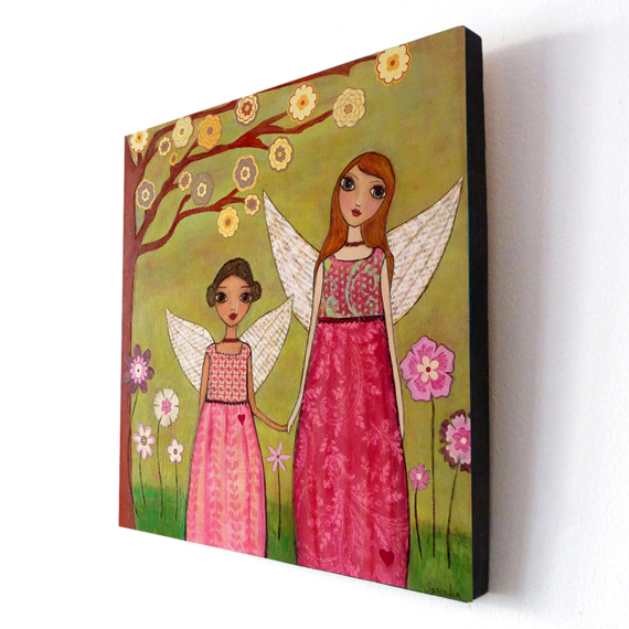 Large Wood Block Print Sister Friendship Painting - Sisters
